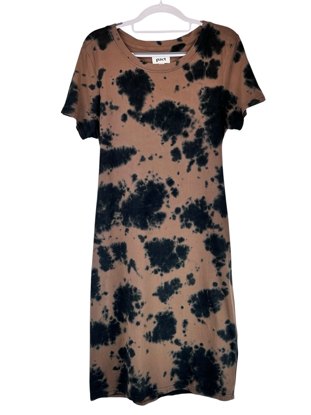Pact 100% Organic Cotton Tie-Dye T-shirt Dress with Tie Waist Brown Black Sz M - Picture 4 of 12